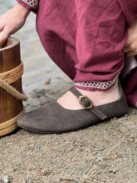 Mittelalter-Damenschuhe "Rieke" aus Nubukleder mit Gummisohle - Braun, 37